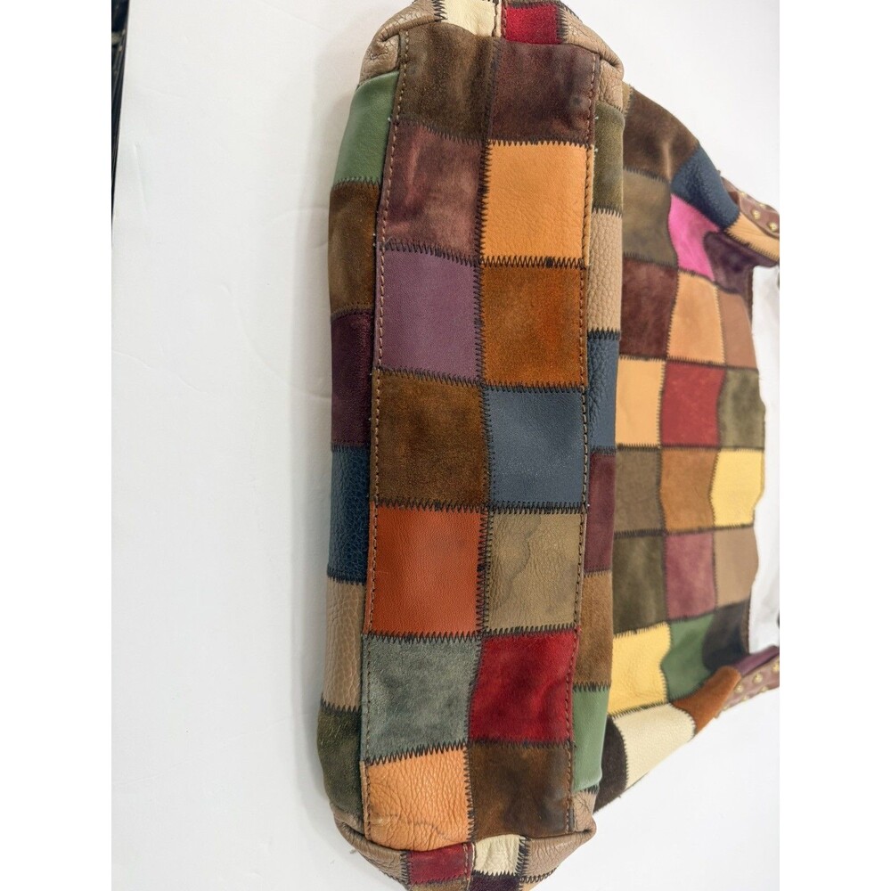 *Rare* Lucky Brand Vintage Patchwork Leather Suede Hobo Bag Multicolor Boho Y2K - Picture 5 of 15